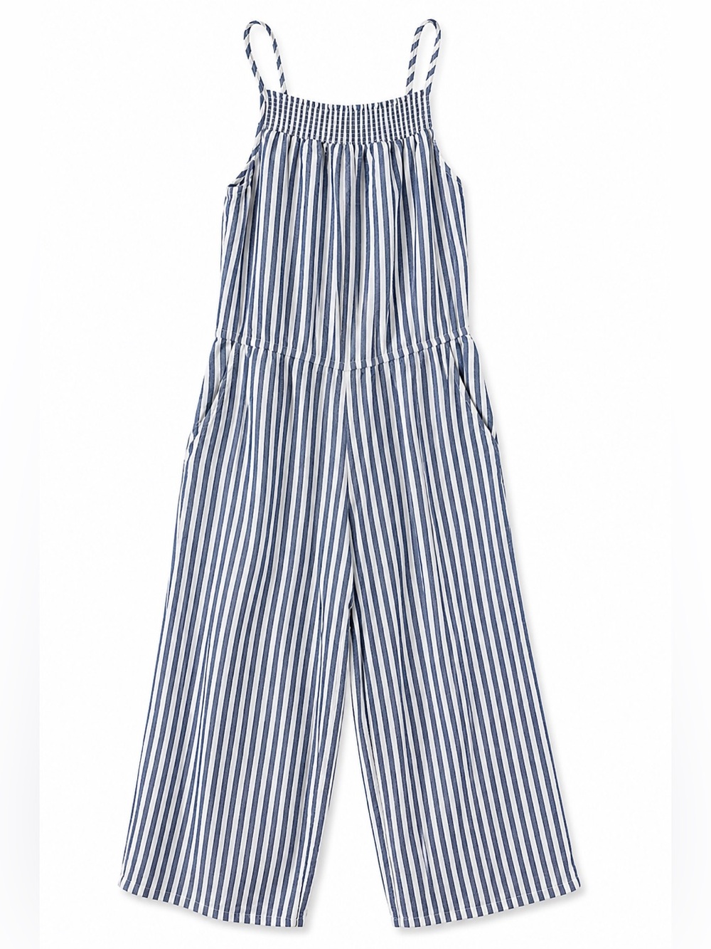 Old Navy Striped Linen Blend Jumpsuit Small Blue White Wide Leg Pockets